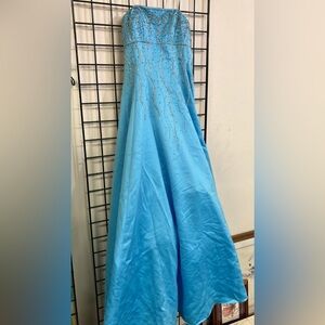 Cache Strapless Blue Gown with Beaded Details